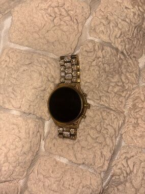 Michael Kors Gold Tone Crystal-Accented Women's Watch with Black Dial
